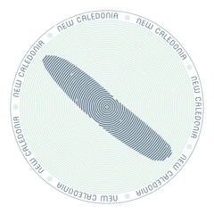 New Caledonia shape radial arcs. Country round icon. New Caledonia logo design poster. Neat vector illustration. - obrazy, fototapety, plakaty