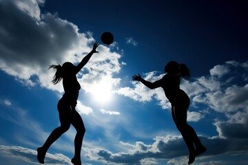 Sunny Volley: Females Playing Beach Volleyball in Radiant Sunshine