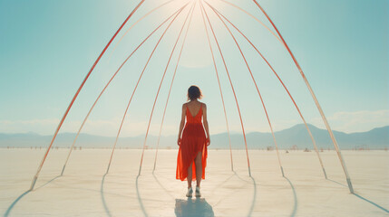 Art and Fashion Fusion: Desert Supermodel at Festival, generative ai