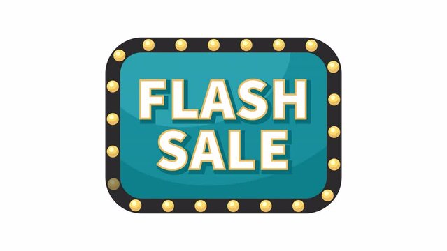 Flash sale 2D promotional animation. Limited time hot deal light bulb frame 4K video motion graphic. Shop now. Black friday colorful animated cartoon advertising banner isolated on white background