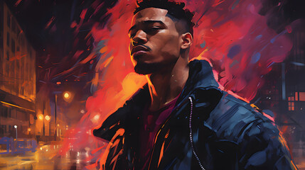 Obraz premium young afro-descendant rappers oil painting, rap concept, urban music, reggaeton, street, gangs