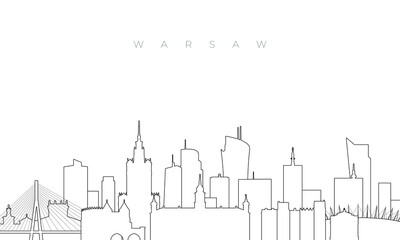 Outline Warsaw skyline. Trendy template with Warsaw buildings and landmarks in line style. Stock vector design.