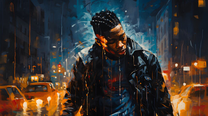 young afro-descendant rappers oil painting, rap concept, urban music, reggaeton, street, gangs - obrazy, fototapety, plakaty