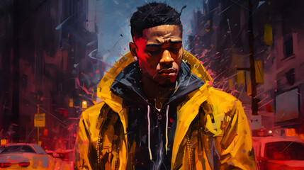 Obraz premium young afro-descendant rappers oil painting, rap concept, urban music, reggaeton, street, gangs