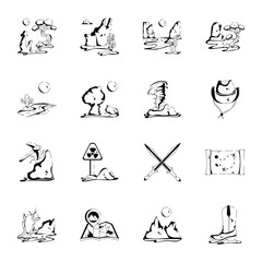 Obraz premium Captivating Glyph Icons of Desert and Cowboy Elements