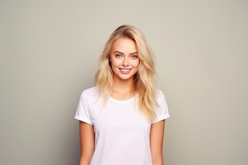 Crisp Elegance: Attractive Female in White T-shirt on a Minimal Background