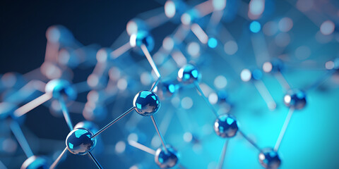 molecules on blue background  - obrazy, fototapety, plakaty