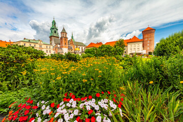 Courtyard garden in Wawel Royal Castle in Cracow, Poland