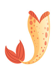 Mermaid tail for costume or cosplay orange color vector illustration isolated on white background