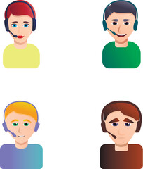 Online consultation icons set cartoon vector. Hotline operator advises customer. Customer service, call center, hotline