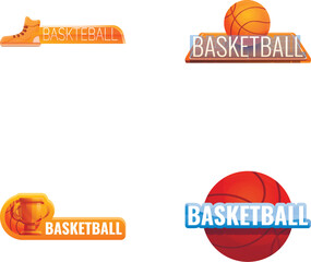 Basketball sport icons set cartoon vector. Sport equipment. Team sport, competition