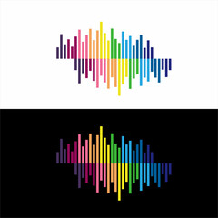 Geometric abstract sound wave logo design with city building concept.