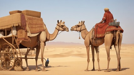 a majestic overview of camels in the desert