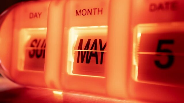 Time lapse of flipping calendar clock in 1 year