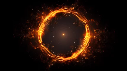 Afwasbaar Fotobehang Vuur Fire sparkle circle on black background