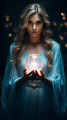 Iridescent Whispers: Mystic Discovers Truths in the Glowing Crystal Globe, generative ai
