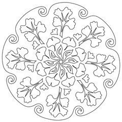 Mandala Energie Roue Cercle Feuillage Nature Design Méditation Elément Décoratif Multiples Noir et Blanc Vecteur Coloriage