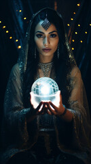 Ethereal Insights: Fortune Teller Connects with the Radiant Glass Sphere, generative ai
