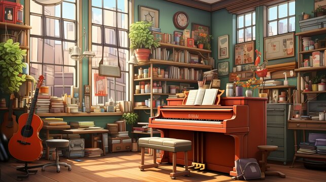 A music room in the school. Generative AI.