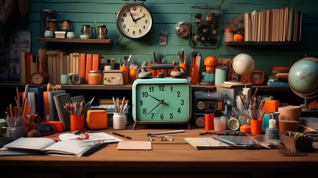 A Neat Desk with School Utensils. Generative AI.