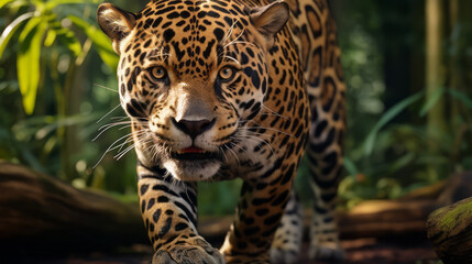 Jaguar walking in the jungle.