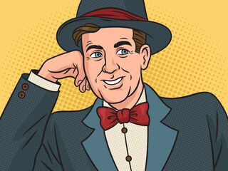 Condescending sarcasm businessman man meme pinup pop art retro raster illustration. Comic book style imitation.