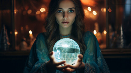 Glowing Revelations: Seer Holds the Shining Crystal Ball, generative ai