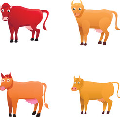Cow icons set cartoon vector. Domestic milk animal. Cattle, livestock farming