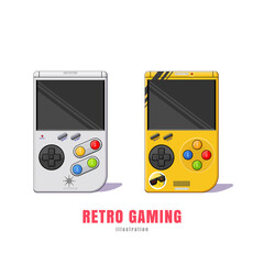 vintage pocket game console of the 90s. Flat illustration style on a white background