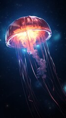 Naklejka premium Glowing jellyfish glowing wonders swim picture Ai generated art