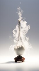 Horned looking piece incense tray burns smoke against picture Ai generated art