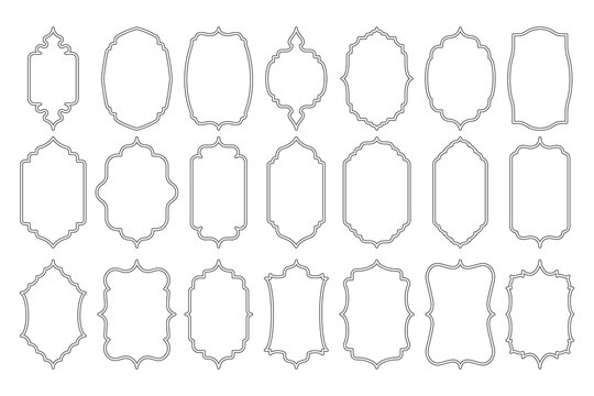 Islamic line shapes. Abstract arabic geometric borders, islamic arabesque silhouettes and simple decorative elements. Vector isolated collection
