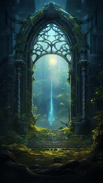 Magical arch portal made tree branches door fantasy picture Ai generated art