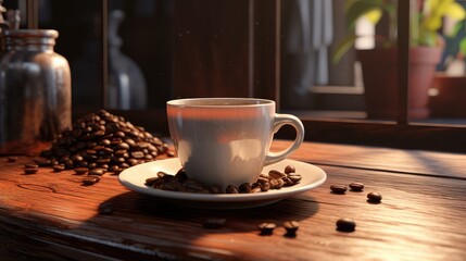The calm beauty of morning coffee ultra realistic illustration - Generative AI.
