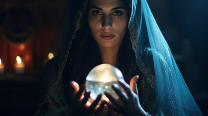 Guided by Destiny: Fortune Teller with the Enchanted Crystal Orb, Generative AI