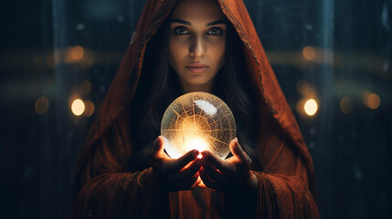 Glowing Prophecies: Fortune Teller Unlocks Secrets in the Orb, Generative AI - obrazy, fototapety, plakaty