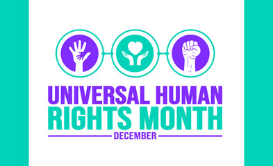 December is Universal Human Rights Month background template. Holiday concept. background, banner, placard, card, and poster design template with text inscription and standard color. vector.
