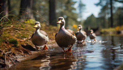 goose on the water. Ducks in the water. Geese in the water. Duck in the forest. Ducks and baby ducks walking around the forest during spring time. Duck. Animal.  - Powered by Adobe