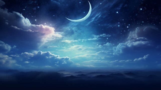 Crescent moon sky galaxy angel beautiful painting wallpaper image Ai generated art