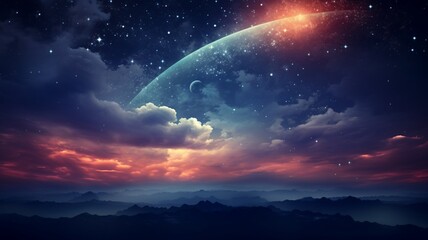 Obraz na płótnie Canvas Crescent moon sky galaxy angel beautiful painting wallpaper picture Ai generated art