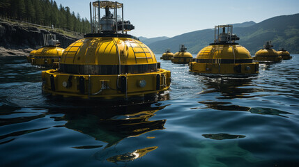 Wave Energy: Wave energy converters harnessing the power of the ocean's relentless motion. - obrazy, fototapety, plakaty