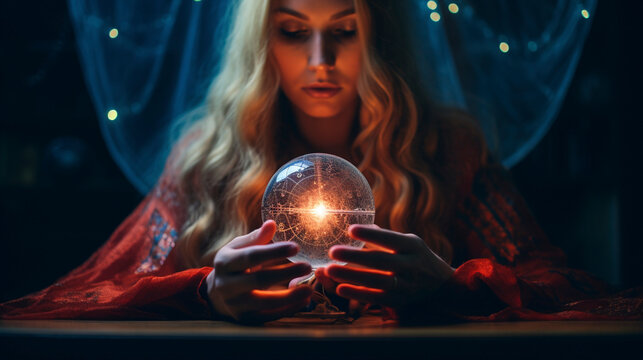 The Seer's Radiance: Mystic Holding an Illuminated Crystal Ball, Generative AI