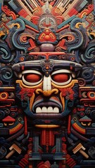 Indian colorful totem tiki mask made wood image Ai generated art