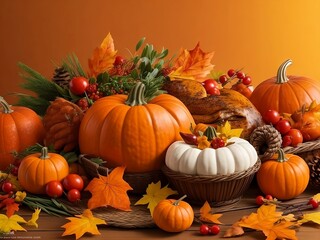 Pumpkins and gourds, happy thanksgiving day
