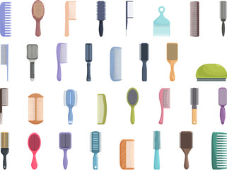 Hair Brush icons set cartoon vector. Comb brush fashion. Plastic salon