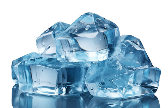 Cubitos de hielo en fondo transparente.