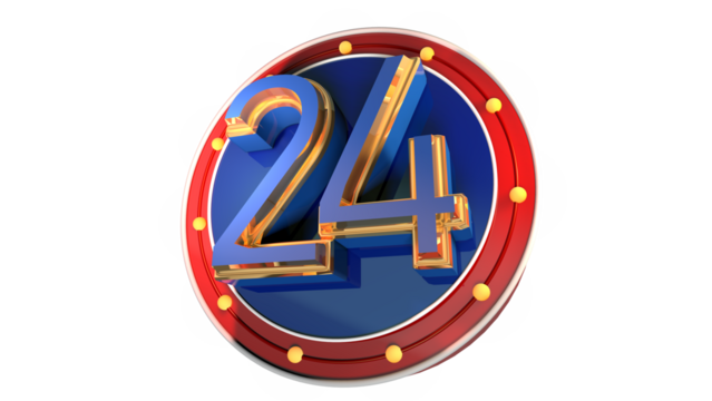 Blue 3d number 24 on round shape 