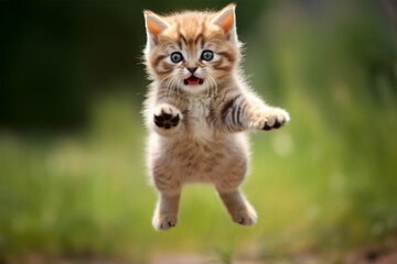 Naklejka na ściany i meble Cute Cat Jumping, Happy Cat.