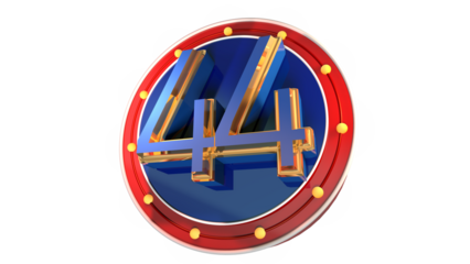 Blue 3d number 44 on round shape 