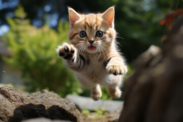 Naklejka na ściany i meble Cute Cat Jumping, Happy Cat.